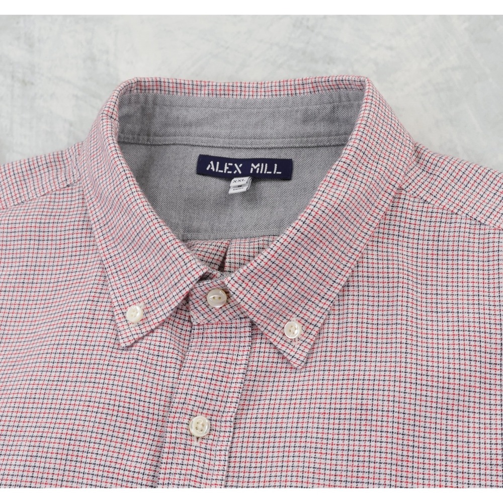 Alex Mill Shirt Mens XXL 2XL Red Navy Micro Check Plaid Flannel Button Down